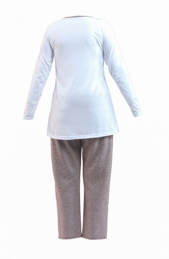 Düz Pijama Takım 2620-01 Beyaz Kiremit