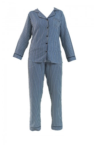Çizgili Pijama Takım 1357-01 Lacivert