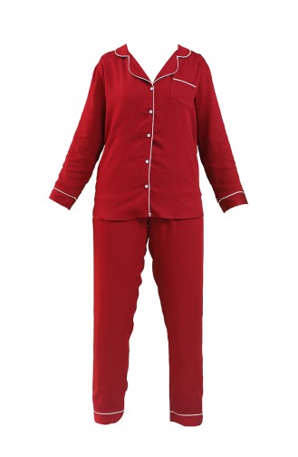 Düğmeli Pijama Takım 1544-01 Bordo