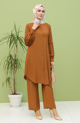 Kolyeli Tunik Pantolon İkili Takım 12010-03 Taba