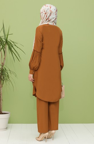 Kolyeli Tunik Pantolon İkili Takım 12010-03 Taba