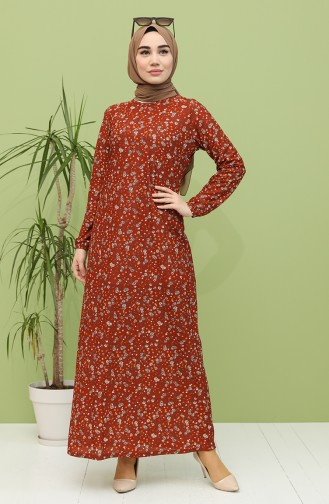 Brick Red Hijab Dress 1111-03