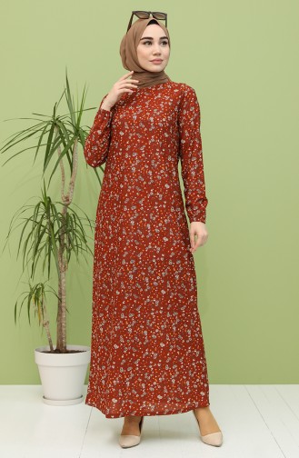Brick Red Hijab Dress 1111-03