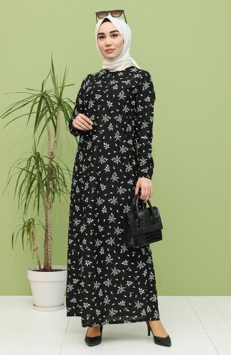 Desenli Elbise 4444-01 Siyah