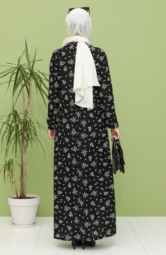 Desenli Elbise 4444-01 Siyah