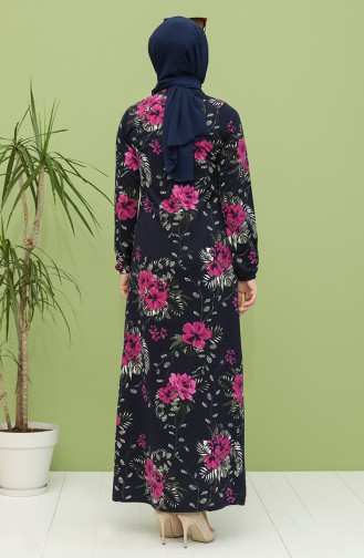 Desenli Elbise 8891-01 Lacivert