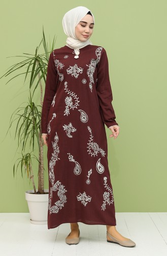 Claret Red Hijab Dress 5004-02