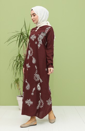 Claret Red Hijab Dress 5004-02