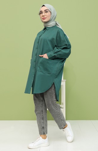 Oversize Cepli Tunik 2533-02 Zümrüt Yeşili