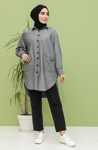 Oversize Cepli Tunik 2533-10 Gri Siyah