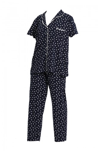 Büyük Beden Kısa Kollu Pijama Takımı 202060-01 Lacivert