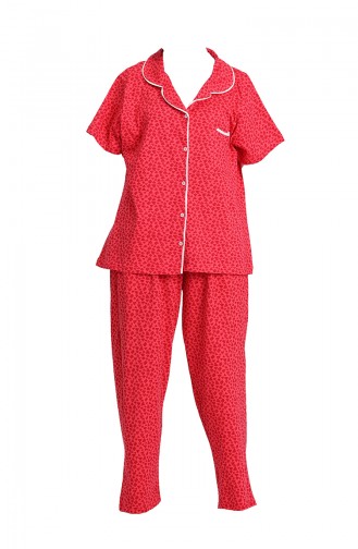 Büyük Beden Kısa Kollu Pijama Takımı 202066-01 Kırmızı