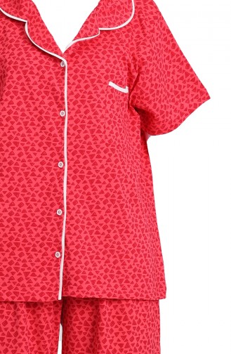 Büyük Beden Kısa Kollu Pijama Takımı 202066-01 Kırmızı