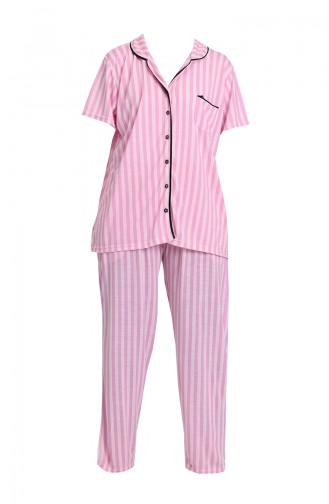 Büyük Beden Kısa Kollu Pijama Takımı 202068-01 Pembe