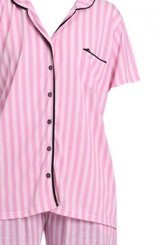 Büyük Beden Kısa Kollu Pijama Takımı 202068-01 Pembe