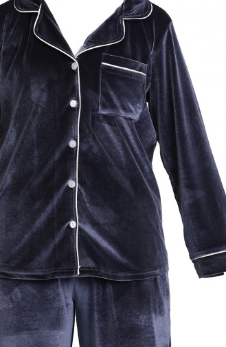 Kadife Düğmeli Pijama Takım 1540-04 Antrasit