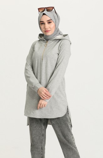 Kapüşonlu Tunik 1450-12 Açık Gri