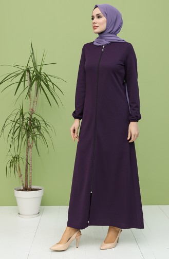 Abaya à Fermeture Manches Élastiques 3053-07 Prune 3053-07