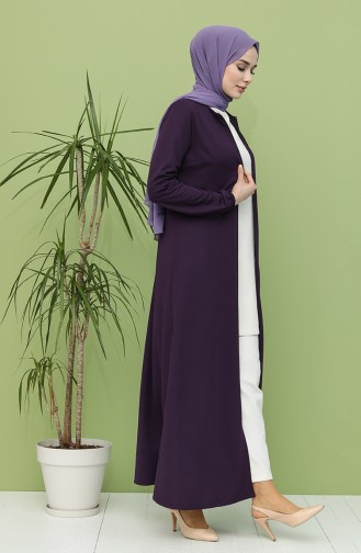 Abaya à Fermeture Manches Élastiques 3053-07 Prune 3053-07