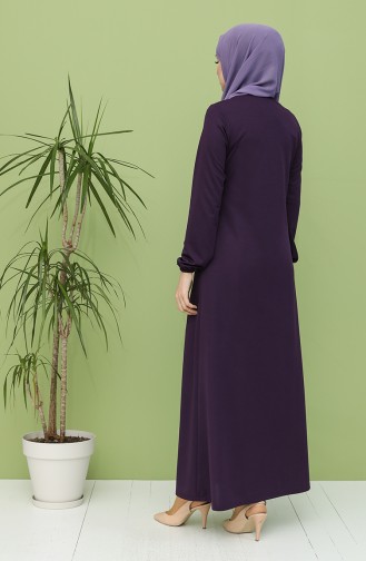 Abaya à Fermeture Manches Élastiques 3053-07 Prune 3053-07