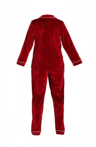 Kadife Düğmeli Pijama Takım 1540-01 Bordo