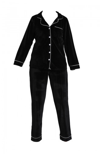 Kadife Düğmeli Pijama Takım 1540-03 Siyah