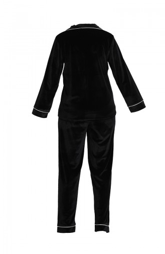 Kadife Düğmeli Pijama Takım 1540-03 Siyah