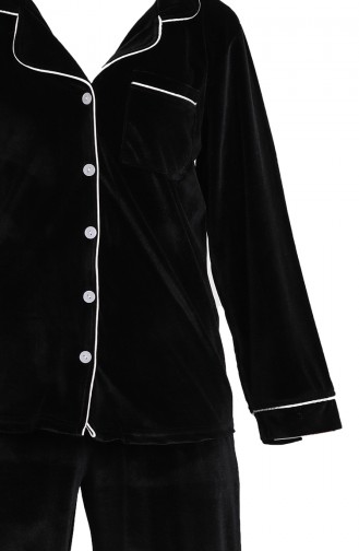 Kadife Düğmeli Pijama Takım 1540-03 Siyah