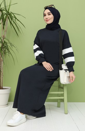 Navy Blue Hijab Dress 1005-03
