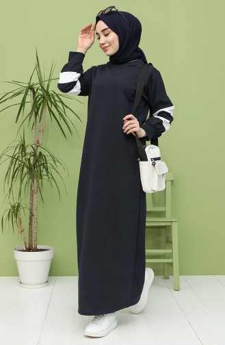 Navy Blue Hijab Dress 1005-03