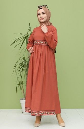 Ziegelrot Hijab Kleider 21Y8235-07