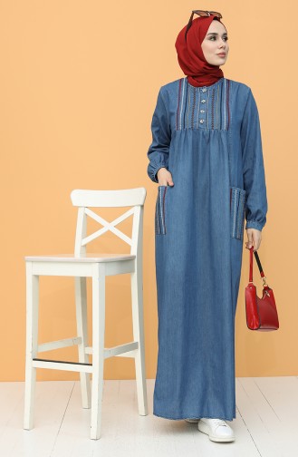 Jeansblau Hijab Kleider 21Y8264-02