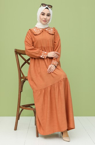 Brick Red Hijab Dress 21Y8281-02