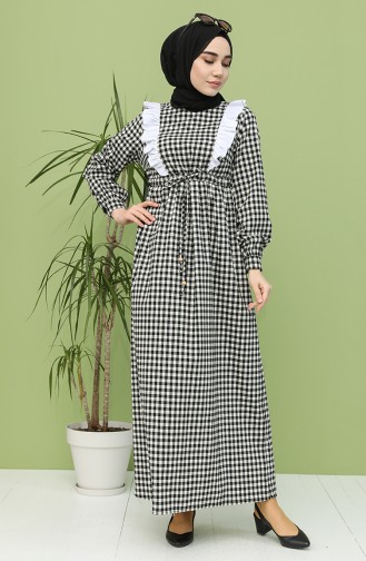 Potikare Desenli Elbise 21Y8293-01 Siyah Beyaz