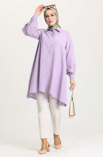 Yarasa Kol Düğmeli Tunik 3001-05 Lila