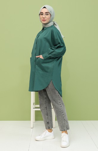 Oversize Cepli Tunik 2533-02 Zümrüt Yeşili