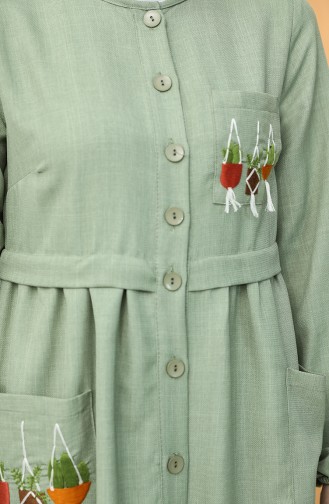 Boydan Düğmeli Nakışlı Elbise 21Y8239-06 Çağla Yeşili