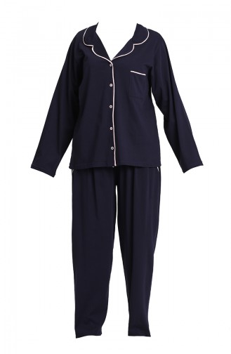Büyük Beden Uzun Kollu Pijama Takımı 202052-01 Lacivert