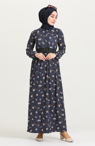 Navy Blue Hijab Dress 4400-03