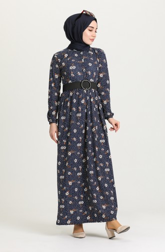 Navy Blue Hijab Dress 4400-03