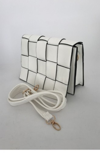 Cüzdanlı Kafes Model Askılı Çanta Bs 000324 Beyaz