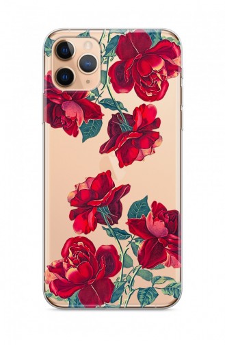 Kırmızı Çiçek Tasarımlı İphone 11 Pro Telefon Kılıfı Fmk114