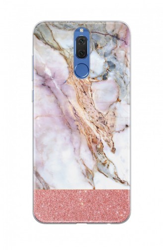 Pembe Simli Beyaz Mermer Tasarımlı Huawei Mate 10 Lite Telefon Kılıfı We052