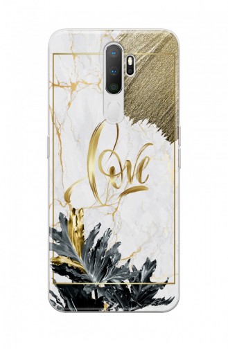 Beyaz Altın Yaprak Tasarımlı Oppo A5 2020 Telefon Kılıfı Wm073