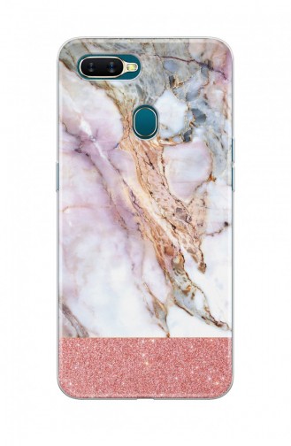 Pembe Simli Beyaz Mermer Tasarımlı Oppo A5 S Telefon Kılıfı We052