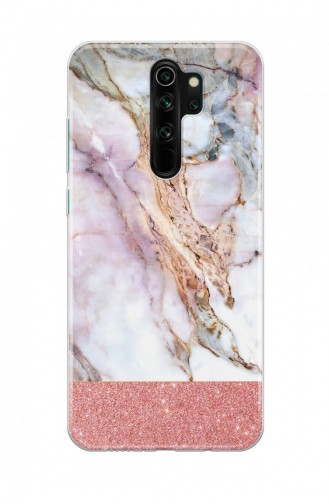 Pembe Simli Beyaz Mermer Tasarımlı Xiaomi Redmi Note 8 Pro Telefon Kılıfı We052