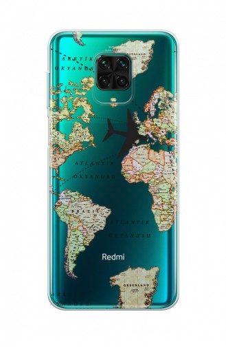 Transparan Dünya Haritası Tasarımlı Xiaomi Redmi Note 9 Pro Telefon Kılıfı Wd100