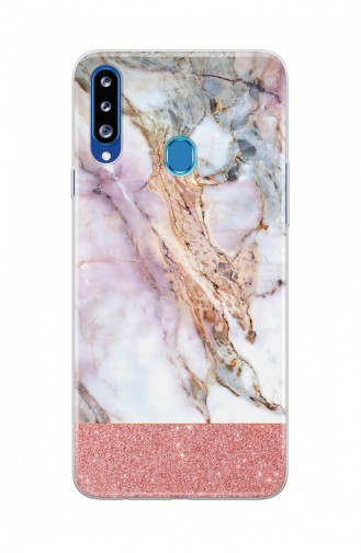 Pembe Simli Beyaz Mermer Tasarımlı Samsung Galaxy A20S Telefon Kılıfı We052