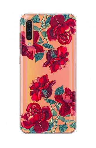Kırmızı Çiçek Tasarımlı Samsung Galaxy A30S Telefon Kılıfı Fmk114