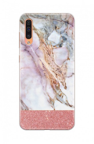 Pembe Simli Beyaz Mermer Tasarımlı Samsung Galaxy A30S Telefon Kılıfı We052